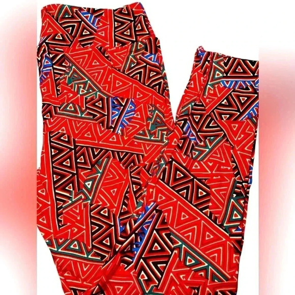 Lularoe TC2 red & green geometric leggings . OG Patrick quality & fit . NWT - Picture 1 of 8